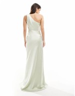 Bridesmaid asymmetric cowl satin maxi dress in mint green