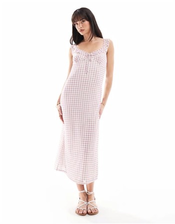 mesh midi tea dress in pink gingham