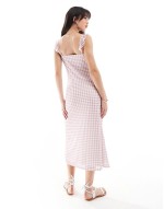 mesh midi tea dress in pink gingham