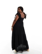 Curve crochet swing tiered maxi dress in black