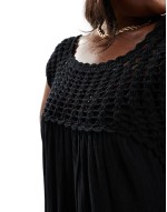 Curve crochet swing tiered maxi dress in black