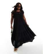 Curve crochet swing tiered maxi dress in black