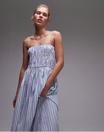 poplin maxi dress in blue stripe
