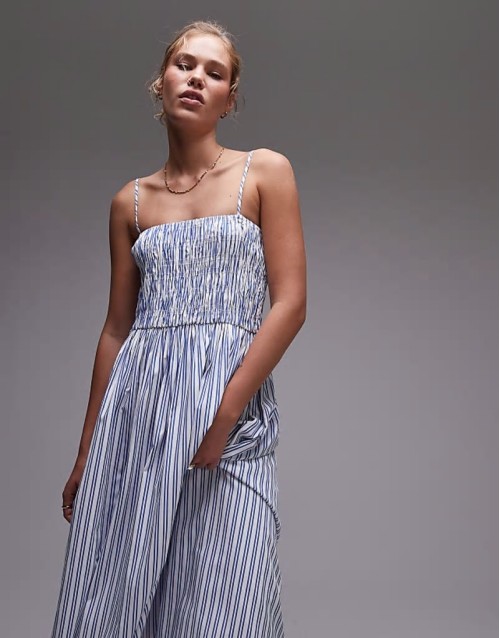 poplin maxi dress in blue stripe