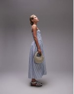 poplin maxi dress in blue stripe