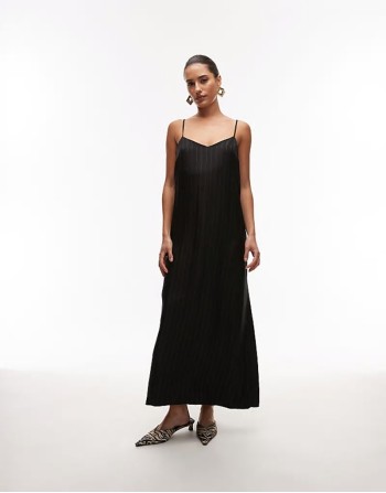 tailored pinstripe midi slip dress