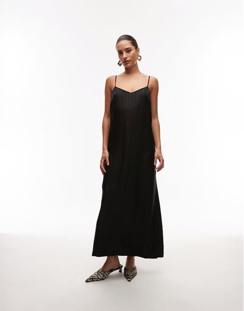 tailored pinstripe midi slip dress