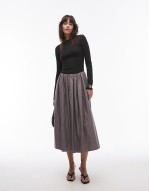 pixi long sve volume midaxi dress in black and grey
