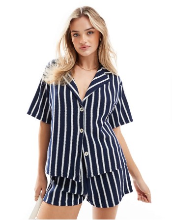 short and shirt co-ord in navy and white stripe