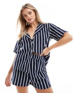 short and shirt co-ord in navy and white stripe