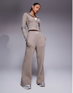 Weekend Collective co-ord waffle zip through hoodie and wide leg trouser in neutral