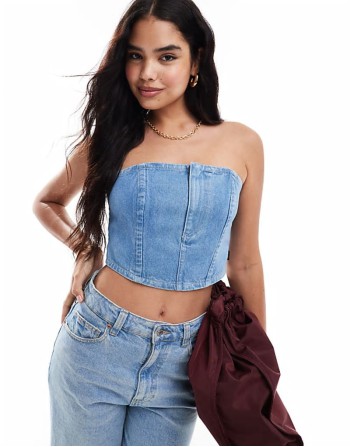 denim corset top in light blue