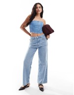 denim corset top in light blue