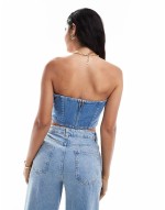 denim corset top in light blue