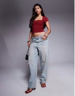 double layer square neck cap sve top in merlot