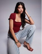 double layer square neck cap sve top in merlot